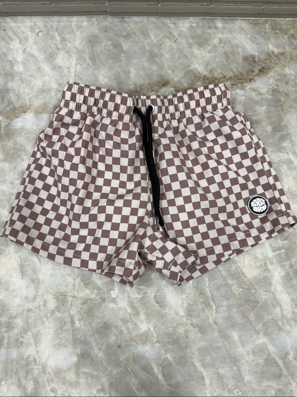 Kids Checkerboard Swim Trunks - Brown/White